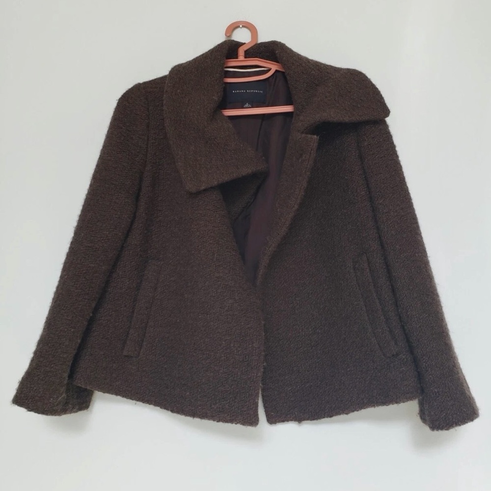 Banana Republic Women's Sz 10 Pea Brown Coat Wool Long Sleeve Lined Collared